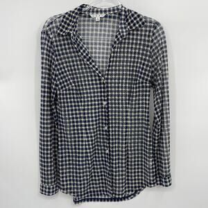 CABI Mesh Shirt Womens Button Front Size S Long Sleeve Sheer Layering Printed